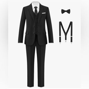 NWT Amazing Sea Black 7 Piece Boys Suit Kids with Bow Tie and Suspenders Size 2